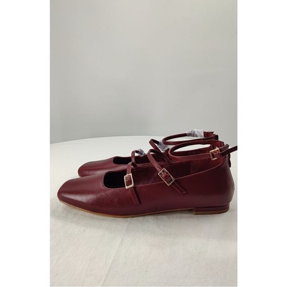 Quince Italian Leather Strappy Ballet Flat Merlot Shoes 9